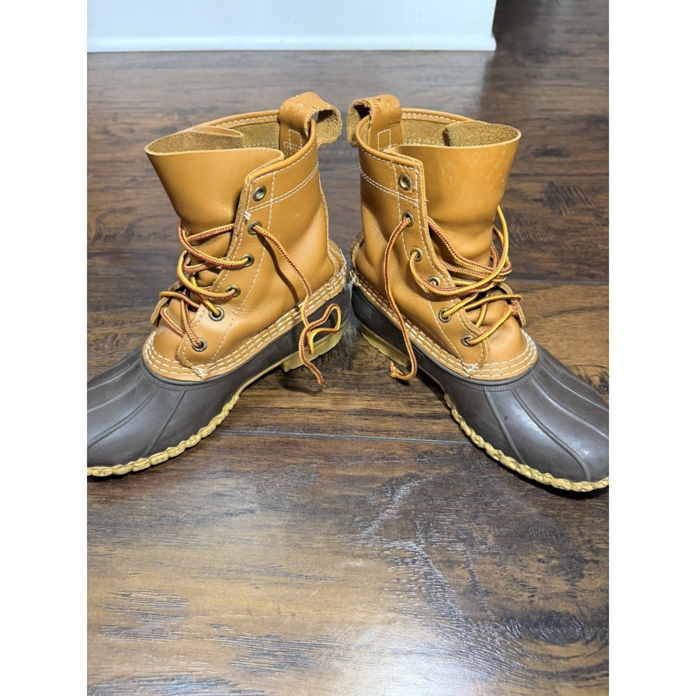 L.L. Bean Boots Duck Boots Brown Leather Rubber Waterproof Size 7 M - Picture 3 of 7